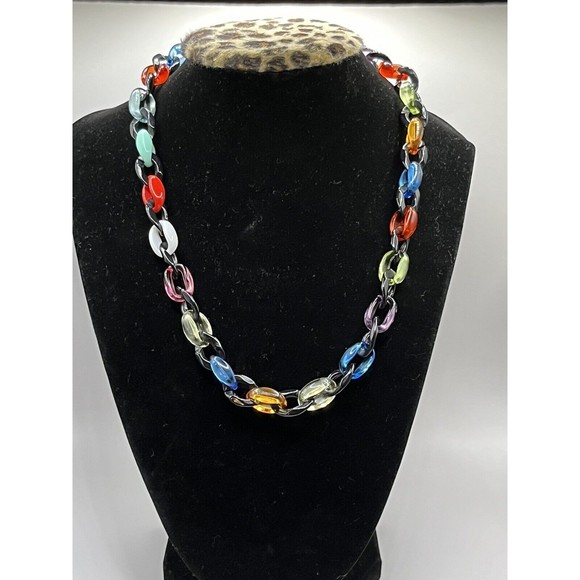 Multicolored Unisex Acrylic Chain Link Necklace 17”~ 4mm Thick~ - Picture 9 of 9